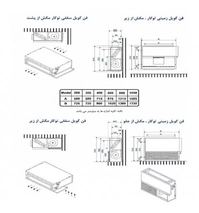فن-کویل-سقفی-بدون-کابین-تهویه-آریا-مدل-tafc-400